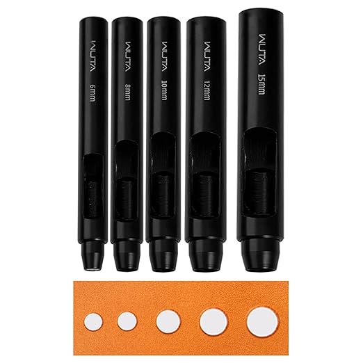 WUTA Black Round Hole Punch Leather Hollow Punch Steel Watches Belts Scrapbooking Paper Leather Tools for Watch Band, Fabric, Plastic 6+8+10+12mm+15mm (5pcs)