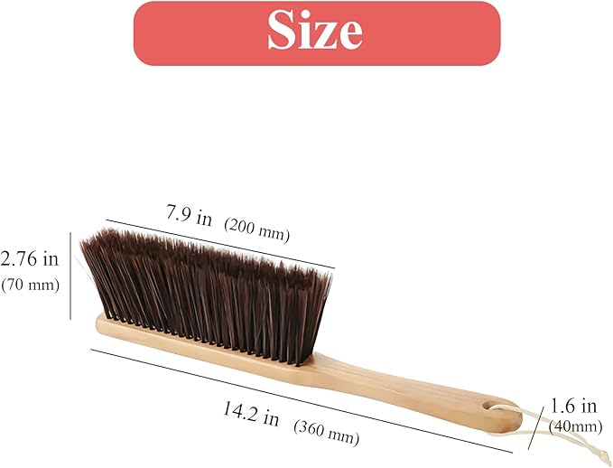 Counter Duster with Wood Handle, Hand Broom,Horse Hair Brush,Dust Brush,Used for Counter, Furniture, Drafting, Patio, Fireplace Cleaning