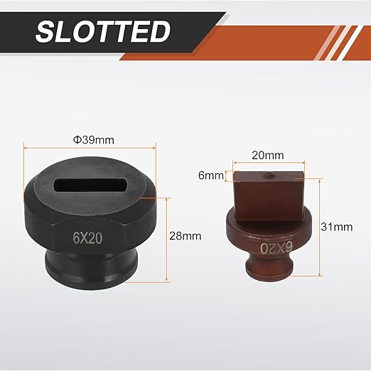 HARFINGTON Hydraulic Hole Punch Die 6x20mm Slotted Hole 40Cr Steel Electric Punching Kit for MHP-20 JP-20 Electric Punching Machine, Burgundy & Black