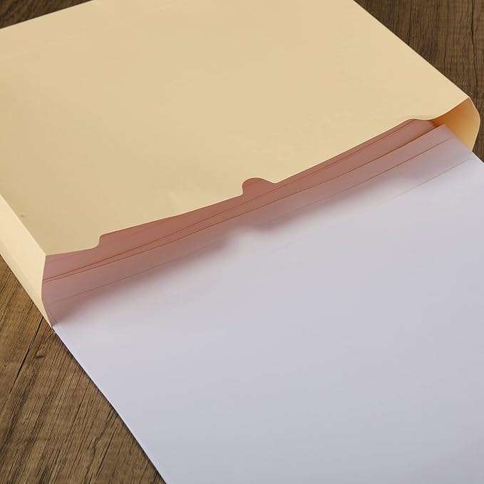 Zhehao 100 Pcs File Jackets Reinforced Straight Cut Tab Pocket Folders Expandable File Folder Expanding Paper Organizer with Tabs Expansion Pocket, Letter Size(Beige Color)