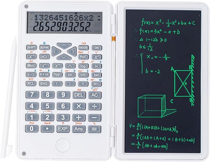 Scientific Calculator with Writing Pad, 240 Computing Functions, Foldable Case, HD Screen, Anti-Deletion Lock & One-Click Clear, Perfect for School, Finance & Engineering (White)