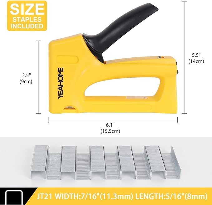 YEAHOME Light Duty Staple Gun, Upholstery Staple Gun with 1000PCS JT 21 Staples of 5/16 inch, Stapler Gun for Wood, Classroom, Crafts, DIY, Decoration