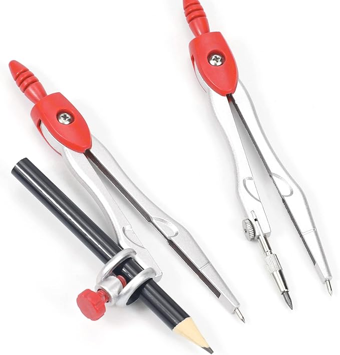 Math Geometry Sets 10 Piece Student Supplies with Shatterproof Storage Box,Includes Rulers,Protractor,Compass,Eraser,Pencil Sharpener,Lead Refills,Pencil,for Drafting and Drawings (Red)）