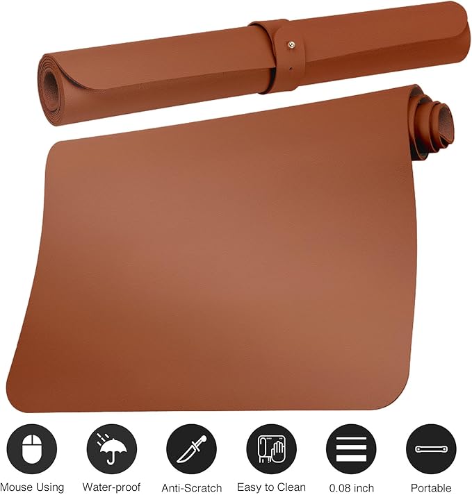 Boutilon Leather Desk Pad Protector,Non-Slip Mouse Pad,Laptop Desk Pad,Office Mouse Mat,Waterproof Leather Desk Blotter,Desk Writing Pad for Office and Home (M-Brown,30"x14")