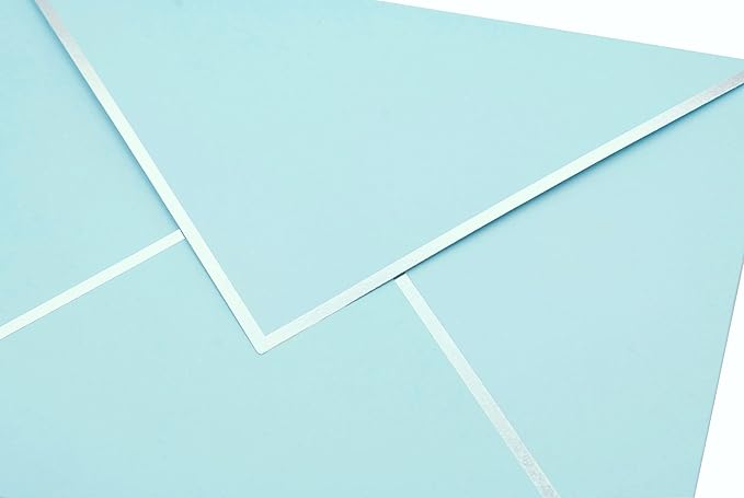 A7 Envelopes - V Flap Foil Border Luxury Mailing Envelopes for 5" x 7" Cards - for Wedding, Invitations, Baby Shower, Photos, Graduation, Birthday, Bridal Shower - 5.25" x 7.25" (Baby Blue, 50 Pack)