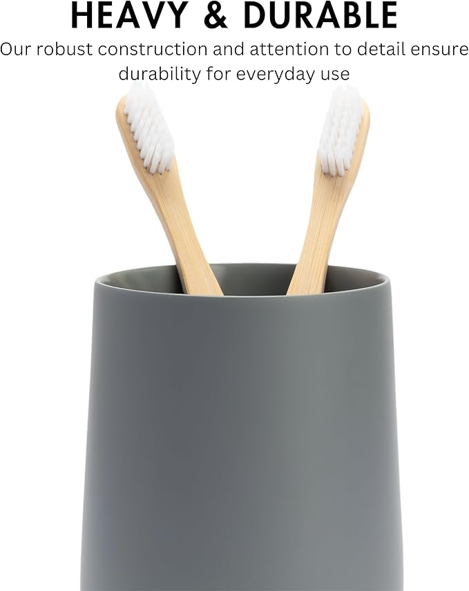 Yew Design Matte Gray Toothbrush and Toothpaste Holder and Cup for Bathroom Vanity and Countertop, Round Organizer for Electric Toothbrushes, Floss, Razors, Cotton, and Mouthwash