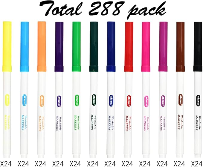 Madisi Washable Markers, Super Tips Markers, Assorted Colors, Classroom Bulk Pack, 288 Count