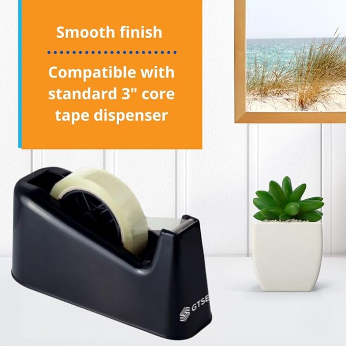 GTSE Premium Clear Tape, Dispenser & Heavy Duty Scissors, 1 inch x 217 feet, Strong Transparent Gift Wrap Tape for Home, Office, 12 Rolls