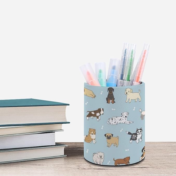 Cute Puppy Dog Pen Holder Pencil Organizer Cute Pencil Cup Desk Decor Makeup Brush Holder PU Multifunctional Office Suppliesfor Home Classroom School