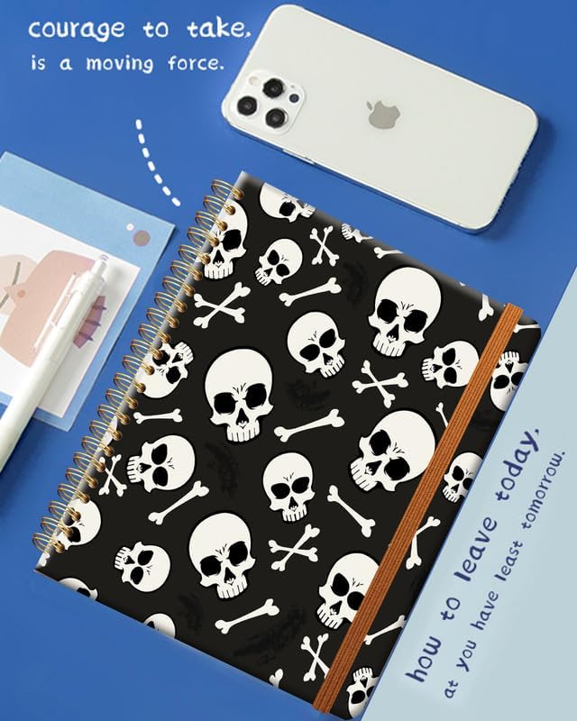 Ruled Spiral Writing Notebook,A5 Hardcover Lined College Journal for Women Lady Girl,Strong Twin-Wire Binding with Premium Paper,8.4" X 6",Perfect for School,Office,Home Gifts(Skull Bones)