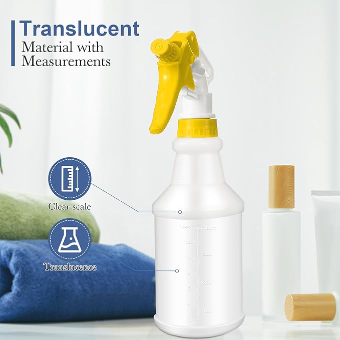 10 Pack Spray Bottles 16 oz Empty Water Spray Bottles for Cleaning Heavy Duty Refillable Squirt ‌container with Measurements Adjustable Nozzle for Household(Yellow,Stylish Style)