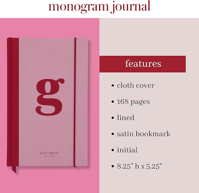 kate spade new york Just Mine Notebook Journal, Monogram Cloth Hardcover Journal, 8.25" x 5.25", Diary Includes 168 Lined Pages, (G)
