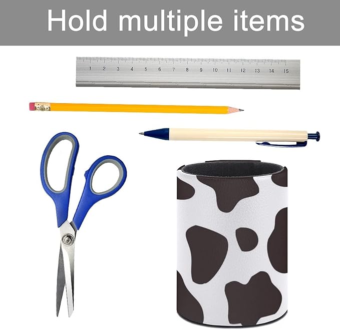 Cow Print Pen Holder Pencil Organizer Cute Pencil Cup Desk Decor Makeup Brush Holder PU Multifunctional Office Suppliesfor Home Classroom School