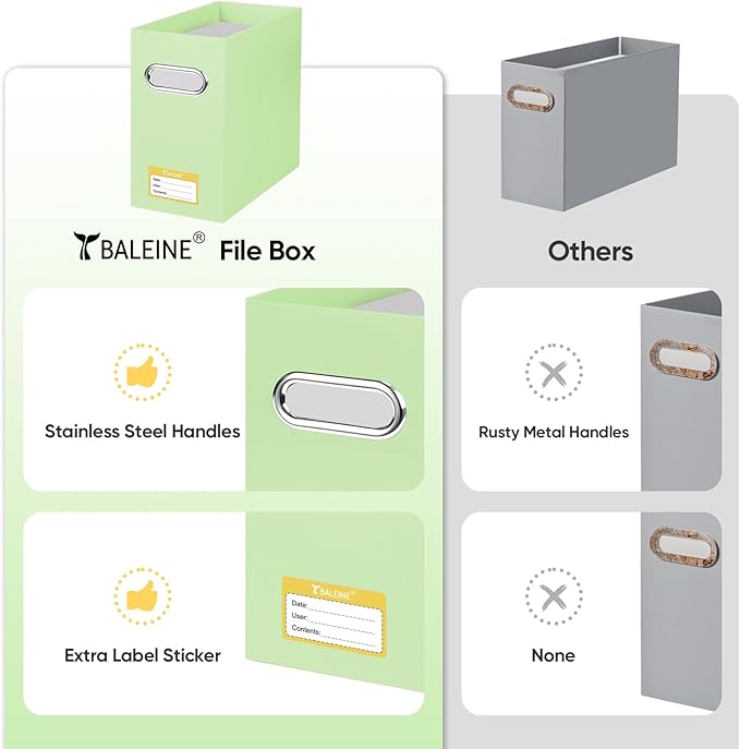 BALEINE File Organizer Box, Cardboard File Folder Organizer with Handle for Letter Size, Portable Collapsible Hanging Filing Box for Home Office Document Storage (2 Pack, Green)