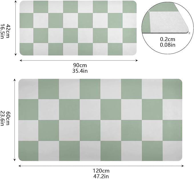 Mouse Pad Desk Mat Leather Desk Pad Large Gaming Desk Cover Protector Mat for Keyboard Computer Laptop Office Waterproof 47.2 x 23.6 Inch Checkered White and Green
