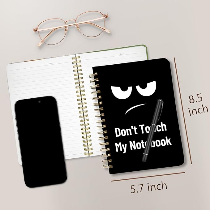 Cute Spiral Notebook journal A5 Aesthetic Pretty Floral Design for Women Girls Kawaii with Pocket, 8.5 x 5.7 inch, Angry Face