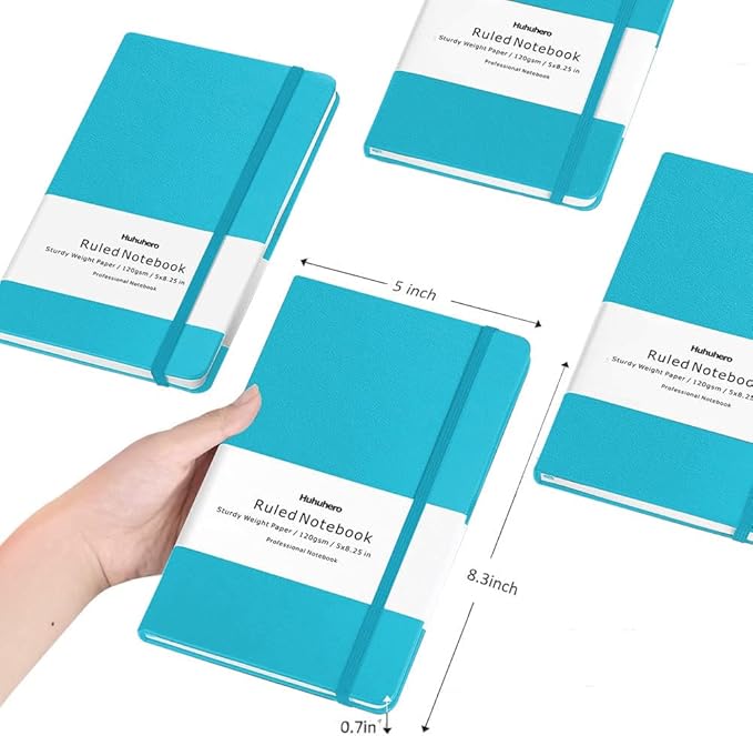 Huhuhero Notebooks Journal, Ruled Notebook, Premium Thick Paper Lined Journal, Black Hardcover Notebook for Office Home School Business Writing Note Taking Journaling, 5"×8.25" (5, Teal)