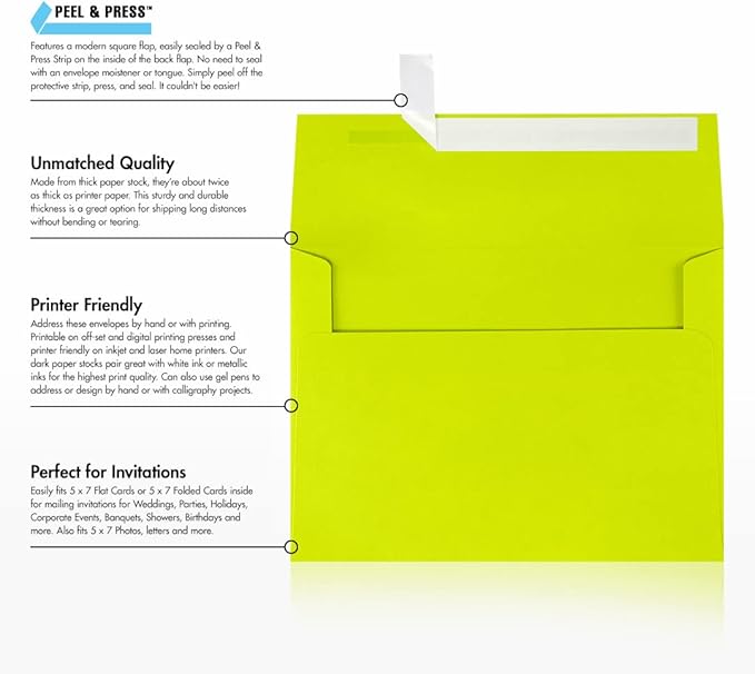 LUXPaper A7 Invitation Envelopes | Peel & Press | 5 1/4" x 7 1/4" | Wasabi Green | 80lb. Text | 250 Qty
