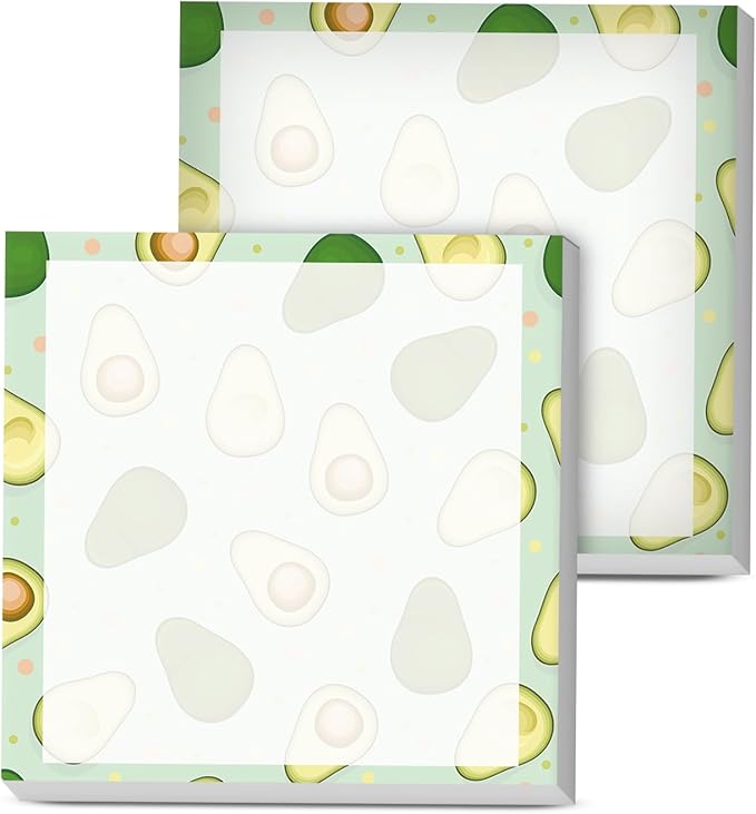 Sticky Notes, 2 Pads, 3x3 inches, Cute Colorful Fun Self-Stick Note Pads, Easy Post, Strong Adhesive Notepad Avocado Pattern Cute