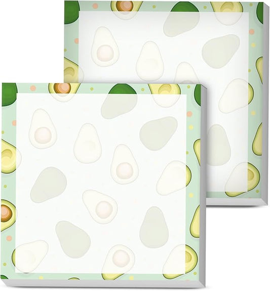 Sticky Notes, 2 Pads, 3x3 inches, Cute Colorful Fun Self-Stick Note Pads, Easy Post, Strong Adhesive Notepad Avocado Pattern Cute