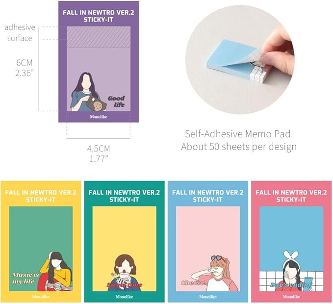 Monolike Fall in newtro Ver.2 Sticky-it - 5p Set Self-Adhesive Memo Pad 50 Sheets