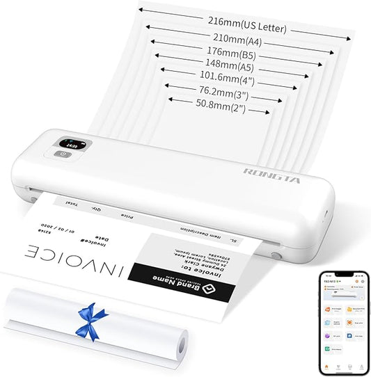 Rongta Portable Printers Wireless for Travel, 300DPI WiFi & Bluetooth Mobile Thermal Inkless Printer for School/Office/Home Use, Compatible with Android,iOS & Laptop (White)