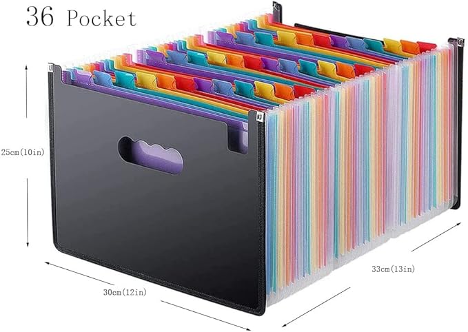 YXQ 36 Pockets Expanding File Folder, Large Capacity Portable Document Organizer A4 Letter Size Multicolored Accordion Filing Box for Office & Scool & Home