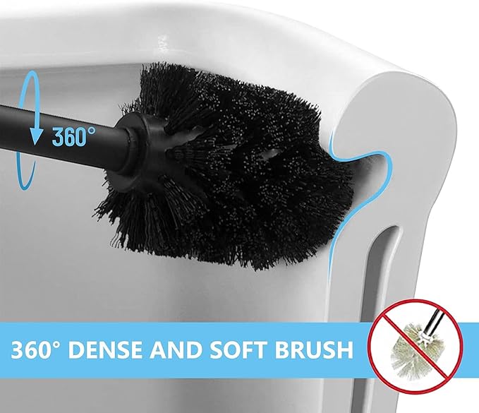 2 in 1 Toilet Brush and Plunger Set - Toilet Brush with Solid Handle, Stand and Holder for Deeply Cleaning in Bathrooms - Plastic Toilet Brush and Holder Set in Grey