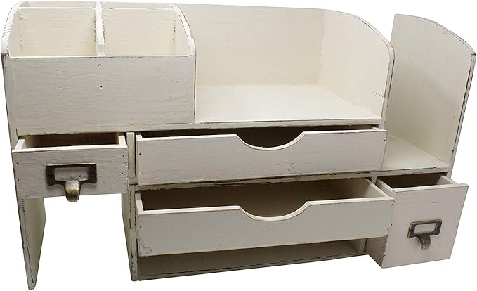 Executive Office Solutions Large Adjustable Wooden Office Desk Organizer For Desktop, Tabletop, or Counter – Wood Storage Shelf Rack – For Office Supplies, Desk Accessories, or Mail - White
