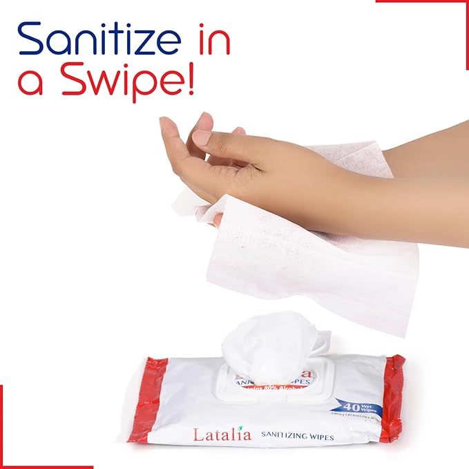 Latalia Hand Wipes Pack of 20 | 80% Alcohol Hand Sanitizer Wipes for Hands & Face Moisturizing, Gentle, Convenient and Fragrance Free (40 Counts)