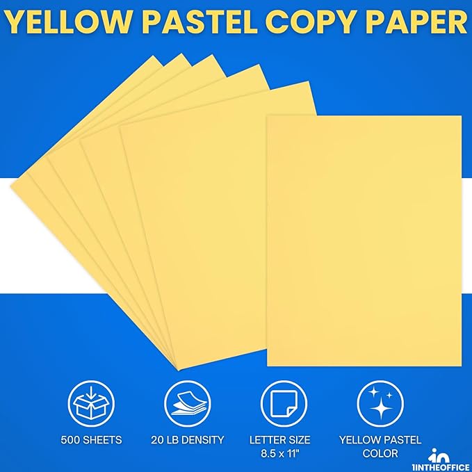 1InTheOffice Yellow Copy Paper, Printer Paper, Colored Copy Paper, 20 lbs., 8.5" x 11", 20 lbs., 500 Pack