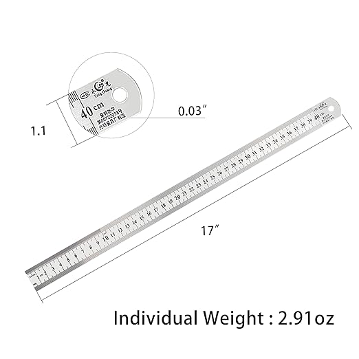 16 Inch Stainless Steel Ruler, Metal Straight Edge Ruler with Metric and Imperial Scales for School, Office, Workshop, 2-Pack