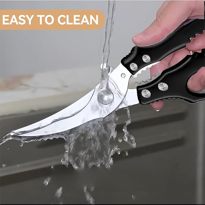 Kitchen Scissors Stainless Steel Shear, Safety Lock, Sharp Heavy Duty Poultry Shears for Food, Chicken Bones, Turkey, Dishwasher Safe, 9.33 Inch, Black