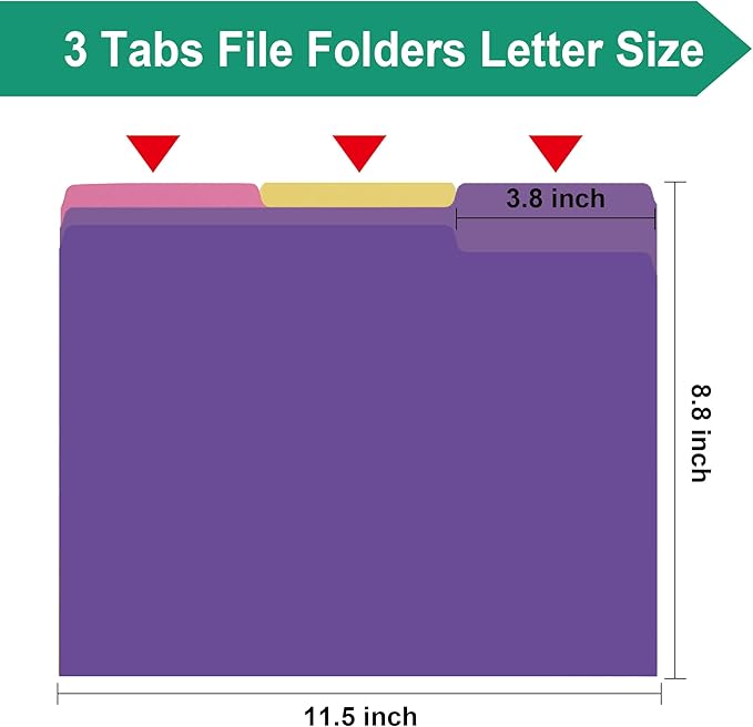 18 Pack Purple File Folders 8.5x11 Inch,1/3 Cut Tab File Folders Letter Size,Office Folders for Document