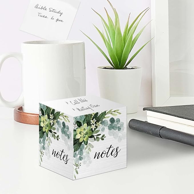 Lush Greenery Sticky Note Cube / 600 Sheets / 2.75" Memo Block Printed On 4 Sides/Trendy Botanical Design/Made in The USA