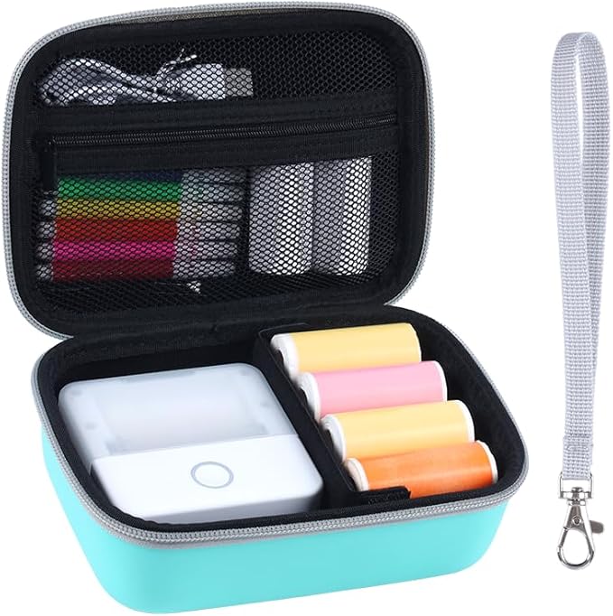 Carrying Case for Print Pods Mini Printer, Portable Mini Thermal Sticker Maker Travel Bag with Mesh Pocket, Bluetooth Label Printer Protective Storage Holder for Printing Paper & Accessories (Green)