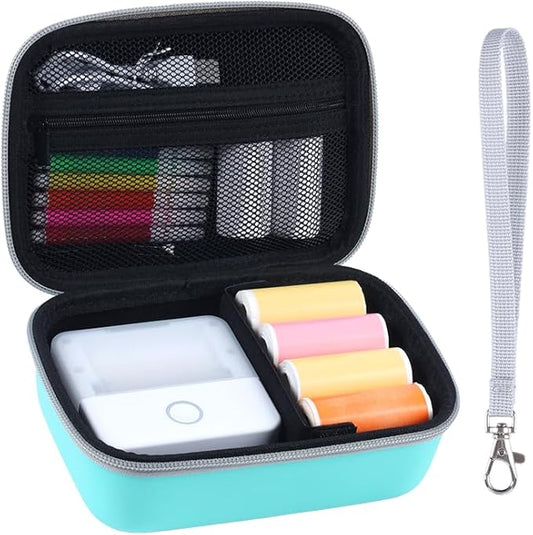 Carrying Case for Print Pods Mini Printer, Portable Mini Thermal Sticker Maker Travel Bag with Mesh Pocket, Bluetooth Label Printer Protective Storage Holder for Printing Paper & Accessories (Green)