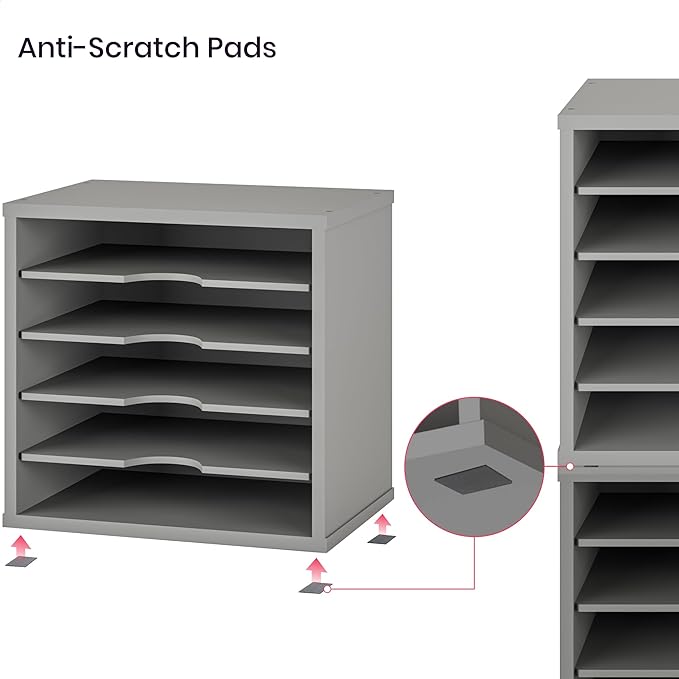 Ballucci File Organizer Paper Sorter, 5 Tier Adjustable Shelves Office Desk Organizer, 13 5/8" x 9 1/4" x 12", Gray