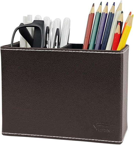 Pen Pencil Holder Cup Container PU Leather Desk Organizer Stand Decor Brush Scissor Holder Decoration Office Desk Home School