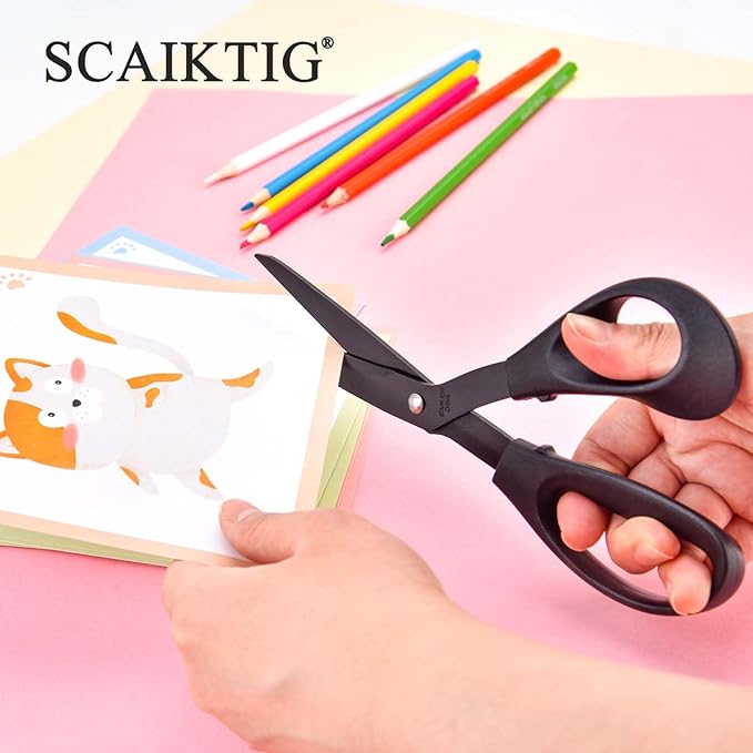 8.5‘’ Bent Fabric Scissors All Purpose Sharp Heavy Duty, Bent Shears for Sewing Crafting Cutting Clothes, Felt, Leather, Paper Supplies, Black