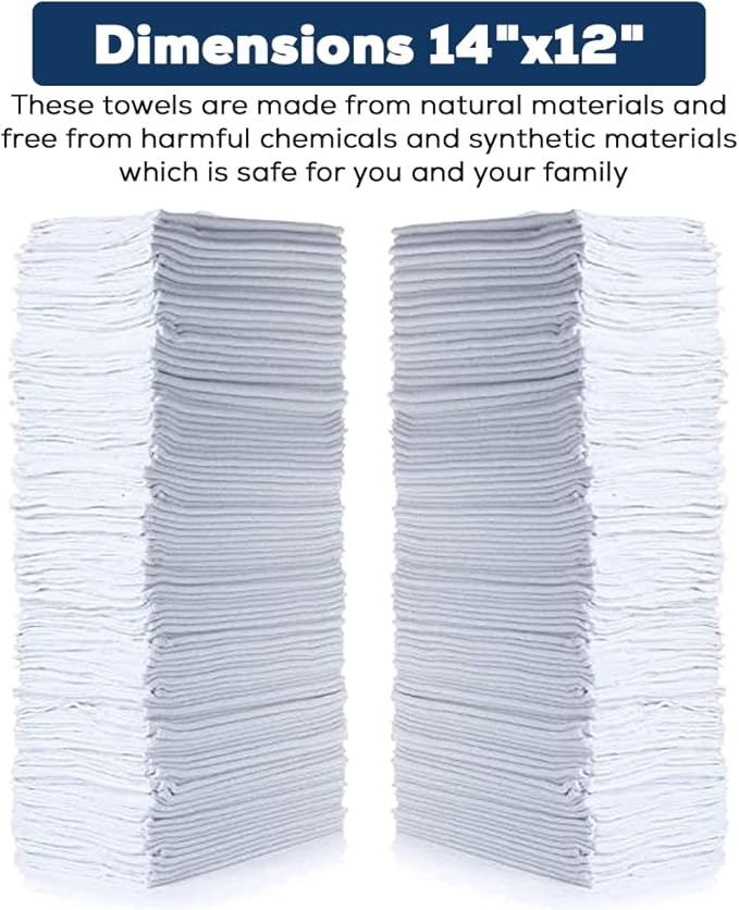SIMPLI-MAGIC Cotton Shop Towels 14"x12" (150 Pack) – Reusable Cleaning Shop Rags for Automobiles, Industries, Garage and Homes (White)