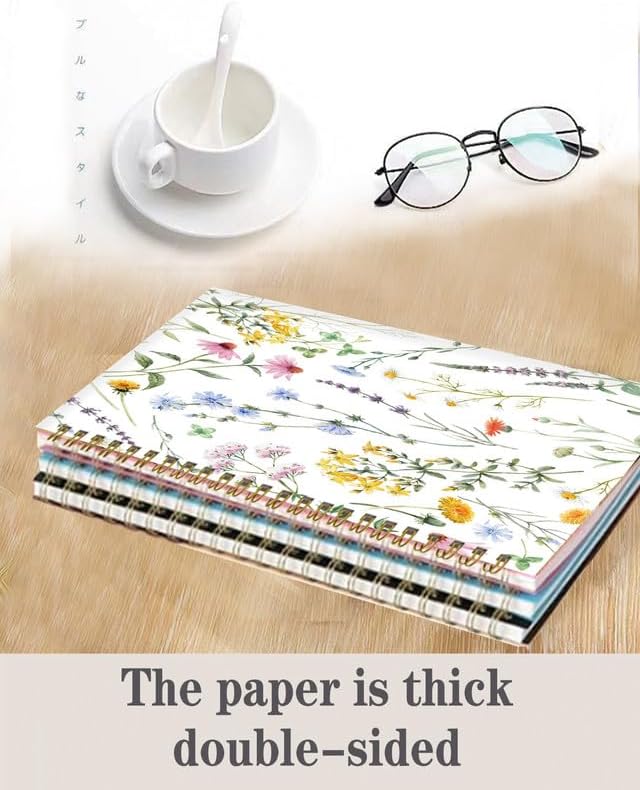 Spiral Journal Notebook,A5 Hardcover Lined Journals for Women Girl 6 x 8.3 in,120 Pages Thick Paper,Cute College Ruled Writing Notebook for Gifts Office Work School(Watercolor Wild Flowers)