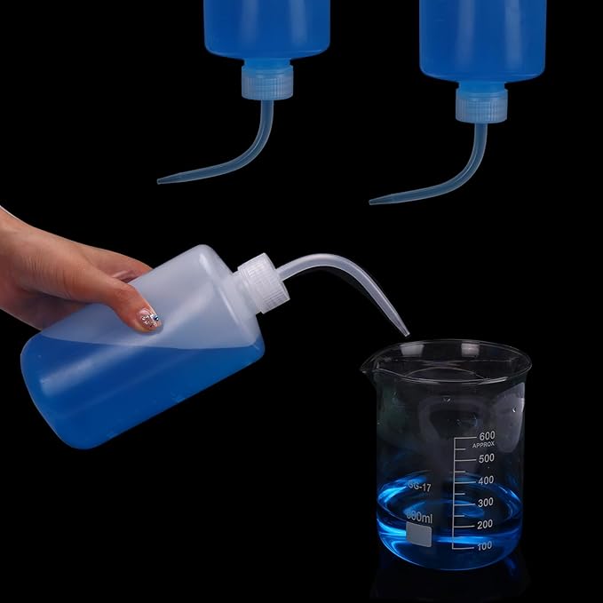 DEPEPE 6pcs 500ml Plastic Safety Wash Bottles - Lab Squeeze LDPE Squirt Tattoo Bottle With Narrow Mouth and Scale Labels (17oz x 6)