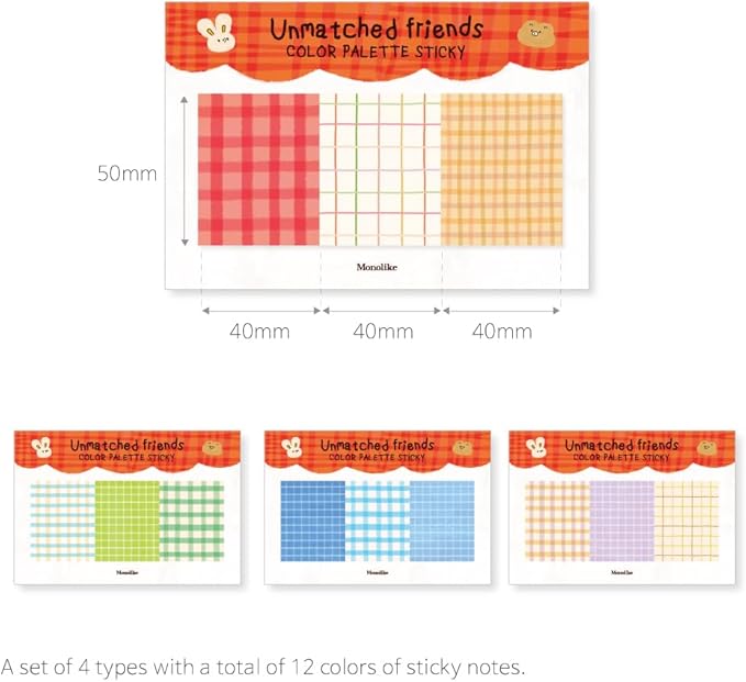 Monolike Color Palette Sticky Unmatched Friends B Set 4p - Self-Adhesive Memo Pad 30 Sheets