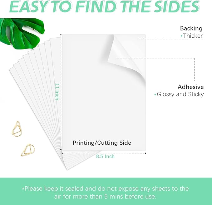 HTVRONT Printable Vinyl for Inkjet Printer & Laser Printer - 10 Sheets Matte White Printable Vinyl Sticker Paper Vivid Color Dries Quickly, 8.5"x11" Tear Resistant