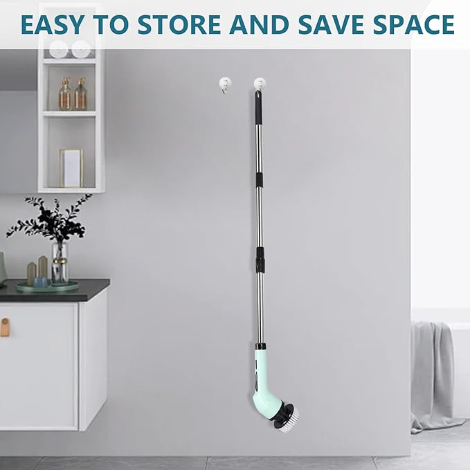 Electric Spin Scrubber, Cordless Cleaning Brush with 9 Replaceable Brush Heads, Power Scrubber Dual Speed with Adjustable and Detachable Handle for Bathroom Kitchen Cleaning