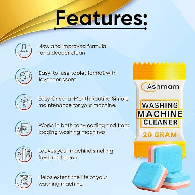 Washing Machine Cleaner Tablets, 24 Pack 1 Year Supply – Deep Clean Washer Cleaner for Front Load & Top Load HE Machines, Removes Odor & Residue, Lavender Fresh Scent, Septic Safe