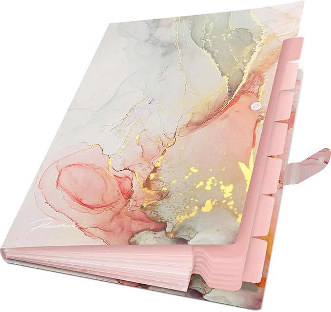 Expanding File Folder, Folders for Important Documents Organizer, Accordion File Organizer, Aesthetic Folders for School Students, 8 Pockets File Folder for Home Bills (White Gold Marble)