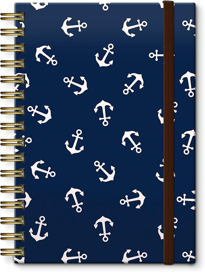 Spiral Journal Notebook,Strong TwinWire Binding with Premium Paper for Girl Women,Cool Funny 120 Pages,100gsm A5 College Ruled NotebookJournal,Perfect for Gifts Nurse Teacher Women(Blue anchor)