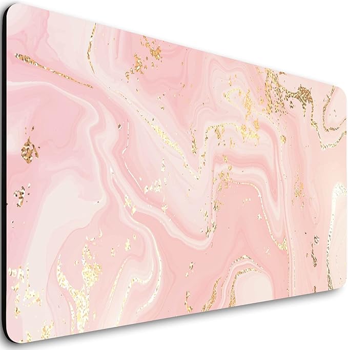 Extended Gaming Mouse Pad (31.5 X 11.8 in), Large Non-Slip Rubber Base Mousepad,Keyboard Mouse Mat Desk Pad for Work, Game, Office - Pink Rose Gold Marble, MOU-08